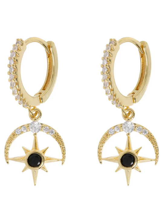 timi Elvira Moon and Star Crystal Hoop Earring